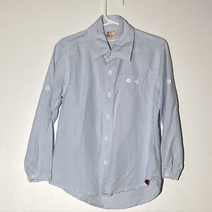L'orange Girls Blue & White Pin Strip Cotton Collared Button Down Shirt